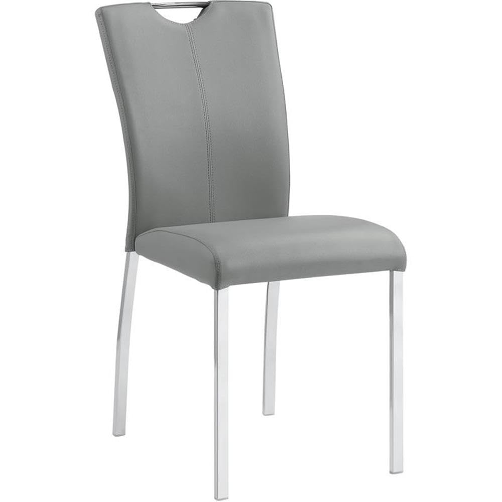 Acme Pagan Faux Leather Side Chair with Metal Legs in Gray and Chrome (Set of 2)