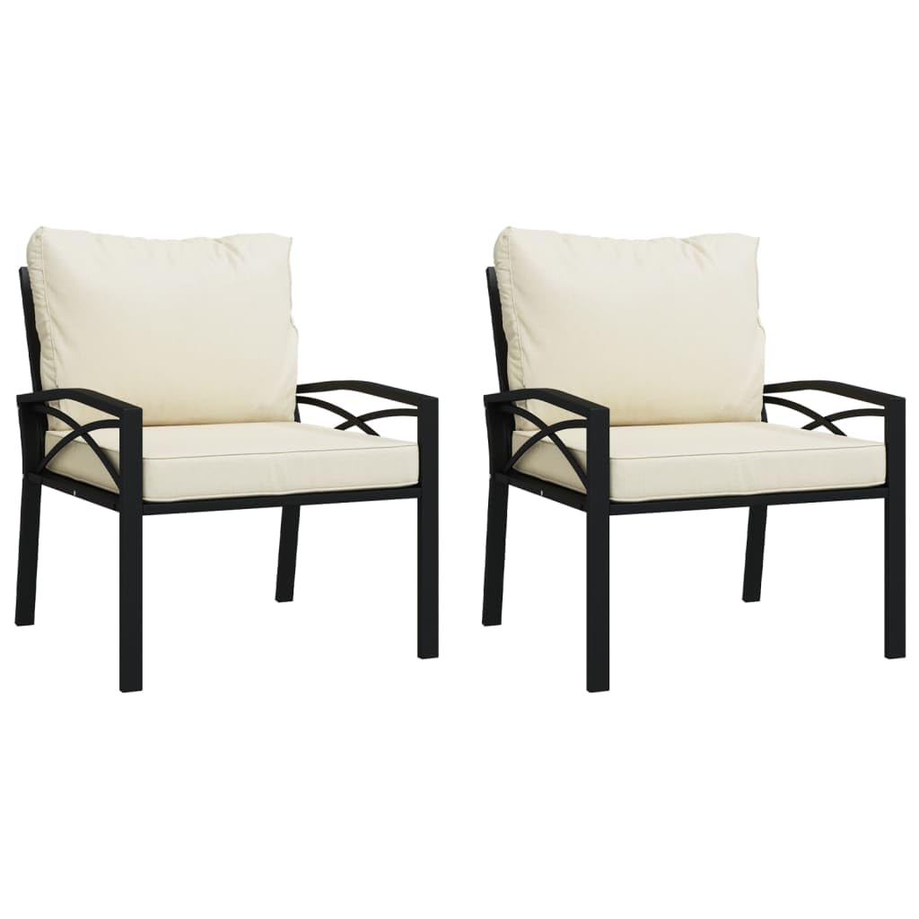vidaXL Outdoor Patio Chairs with Cushions, Elegant Design with Curved Armrests, Powder-Coated Steel Construction, Black and Sand, Set of 2
