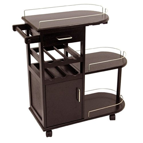 Ergode Wood Jeston Entertainment Cart | Stylish, Elegant, Durable | Ample Surface Space, Storage Drawers, Shelves | Removable Wine Holder | (92235-VV)