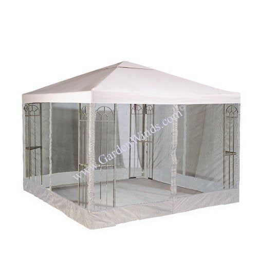 Universal 10' X 10' Single Tiered Replacement Gazebo Canopy Top Cover And Netting Set - Riplock 350 - Beige