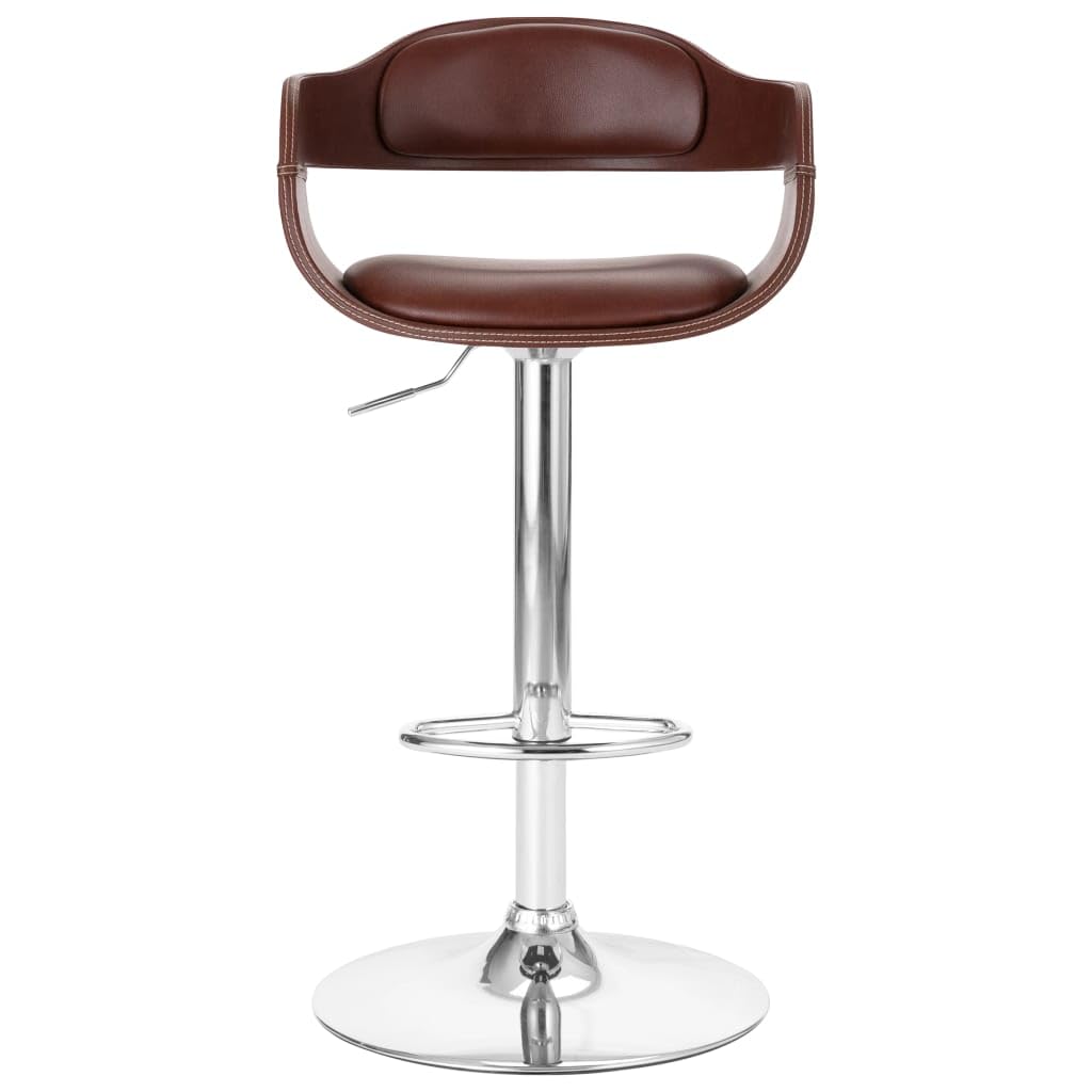 vidaXL Adjustable Bar Stool in Brown Faux Leather with Plywood Frame and Chromed Metal Base for Kitchen, Dining Area, or Home Bar - Maximum Load of 242.5 lb