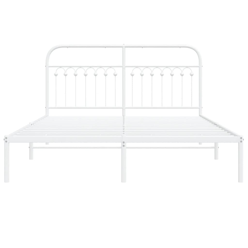 vidaXL King Size Metal Bed Frame with Headboard White Steel - 150x200 cm - Extra Storage Space - Stable and Durable