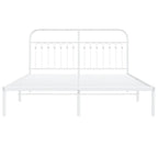 vidaXL King Size Metal Bed Frame with Headboard White Steel - 150x200 cm - Extra Storage Space - Stable and Durable