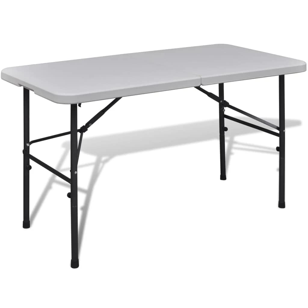 vidaXL Patio Table, Foldable Camping Table with Carrying Handle, Outdoor Dining Table with Steel Frame for Garden Backyard, HDPE White