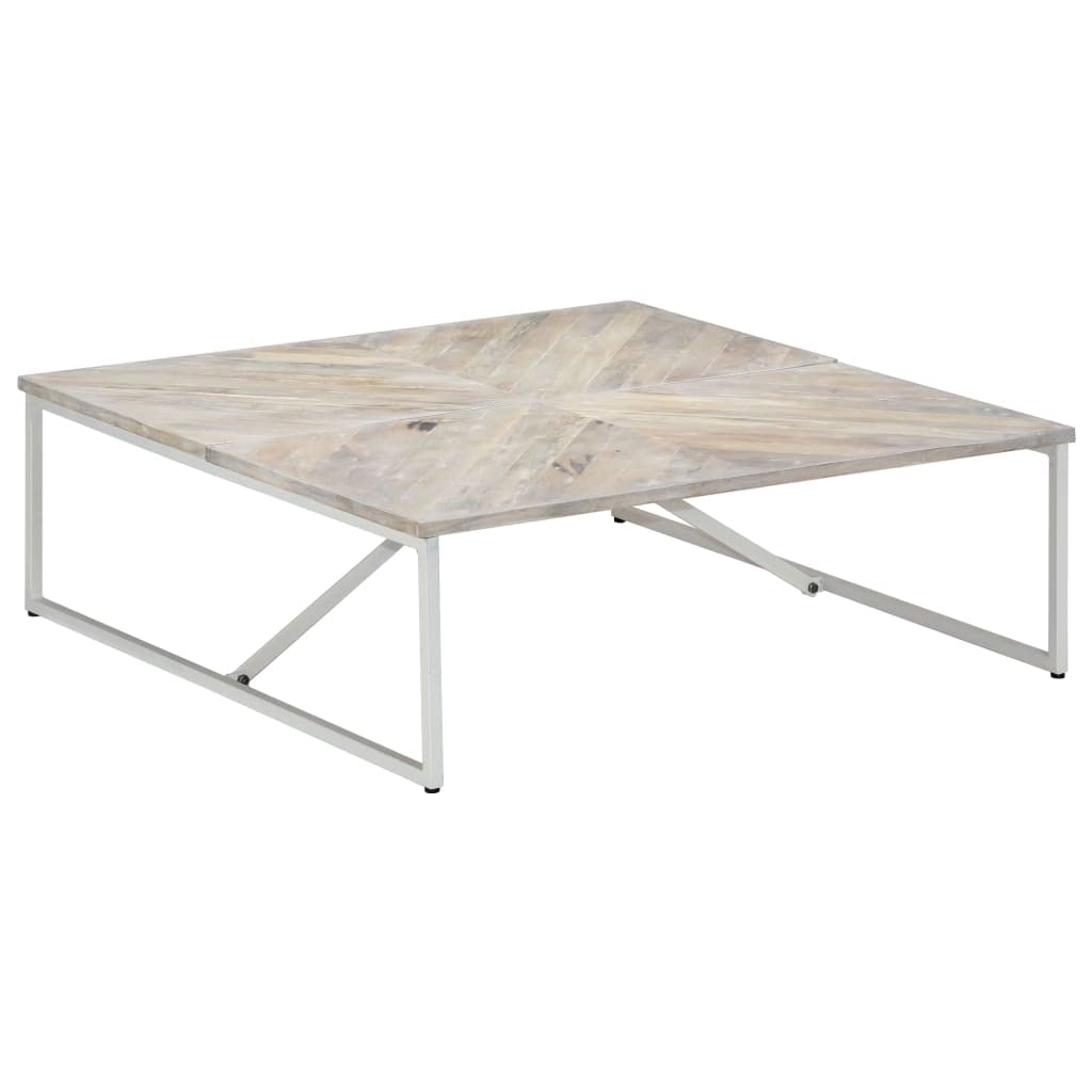 vidaXL Square Coffee Table in White, Solid Mango Wood with Iron Support, Smooth Polished, Painted and Lacquered Finish, Handmade, Scandinavian Style