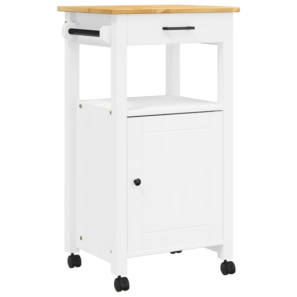 vidaXL Solid Pine Wood Kitchen Trolley - White & Honey Wax Finish, Rolling Storage Cart with Drawer, Shelves and Wheels for Kitchen/Living Room/Bathroom