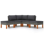 vidaXL 5-Piece Patio Lounge Set with Cushions, Poly Rattan Gray - Weather-Resistant Outdoor Furniture with Powder-Coated Steel Frame, Solid Eucalyptus Wood Legs, Removable Cushions - Lightweight,...
