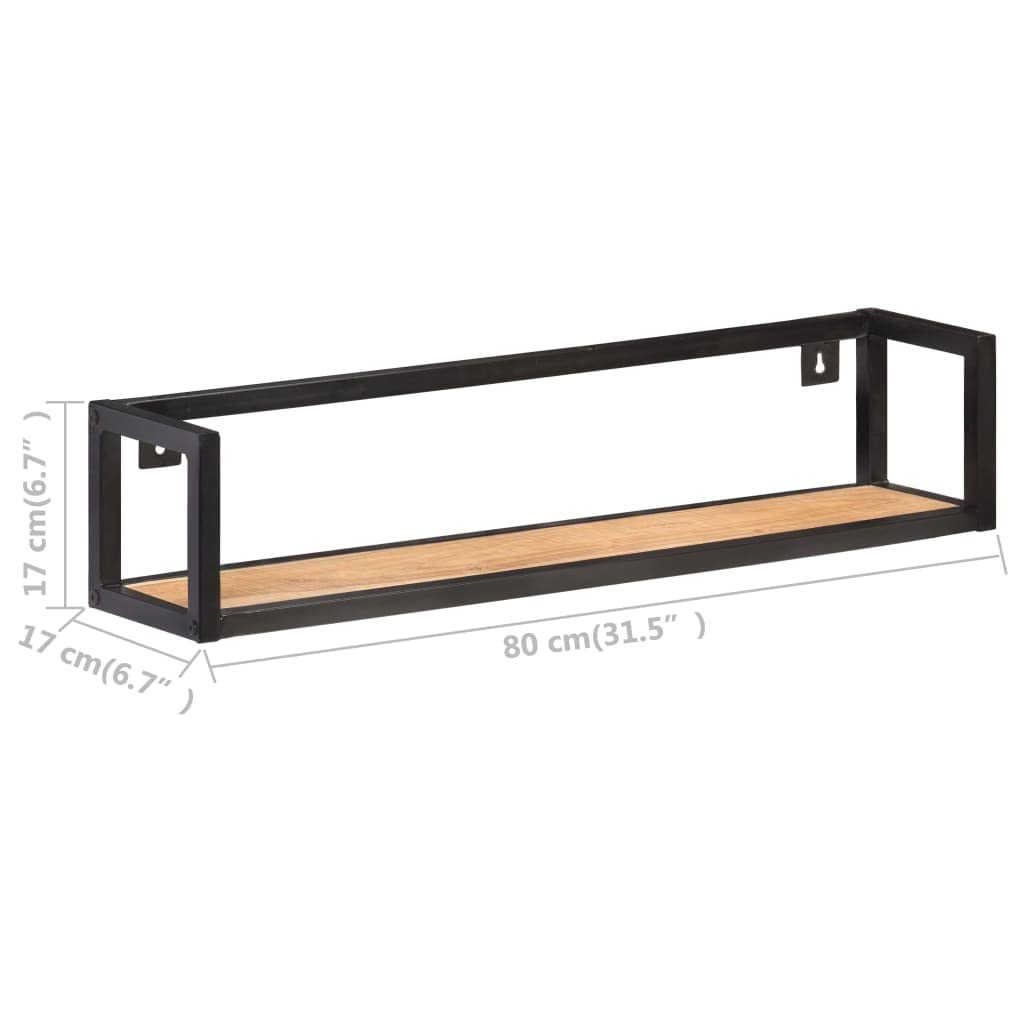 vidaXL Wall Shelves, Pair of 31.5&quot; Solid Acacia Wood with Black Powder-Coated Iron Frame - Durable Industrial Style Wall Mounted Storage and Decor