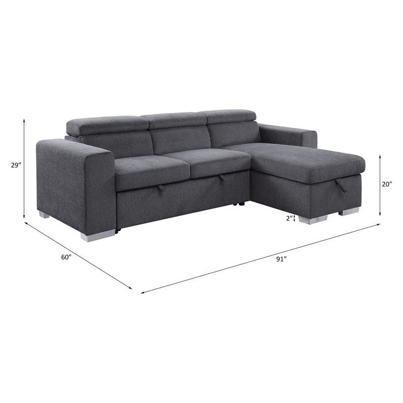 Acme Natalie Reversible Sleeper Sectional Sofa with Storage in Gray Fabric