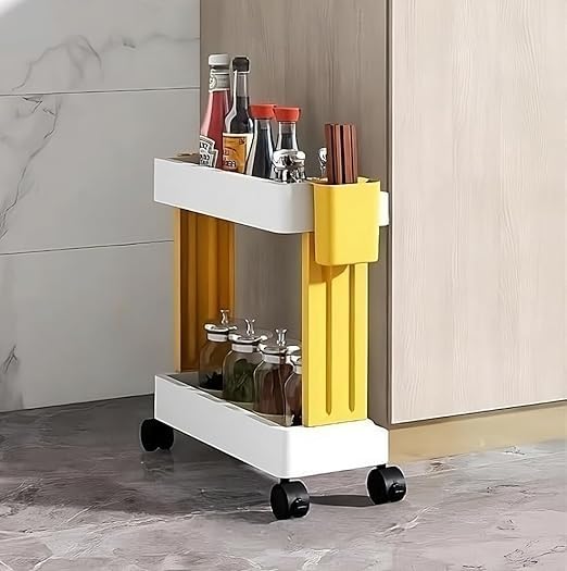 Cheet Enterprise Slim Storage Organiser 2 Tier Rolling Utility Cart Mobile Shelf Rack Organizer For Bathroom, Dining, Kitchen, O