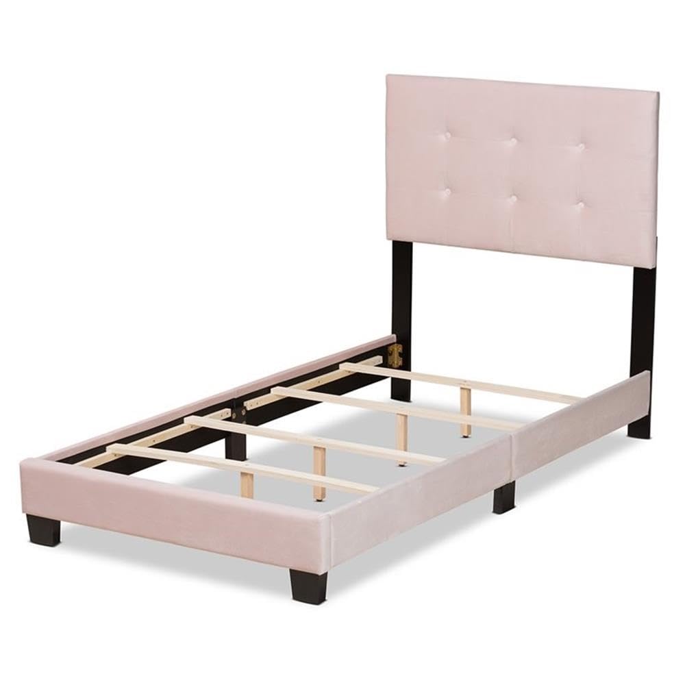 Baxton Studio Caprice Modern and Contemporary Glam Light Pink Velvet Fabric Upholstered Twin Size Panel Bed