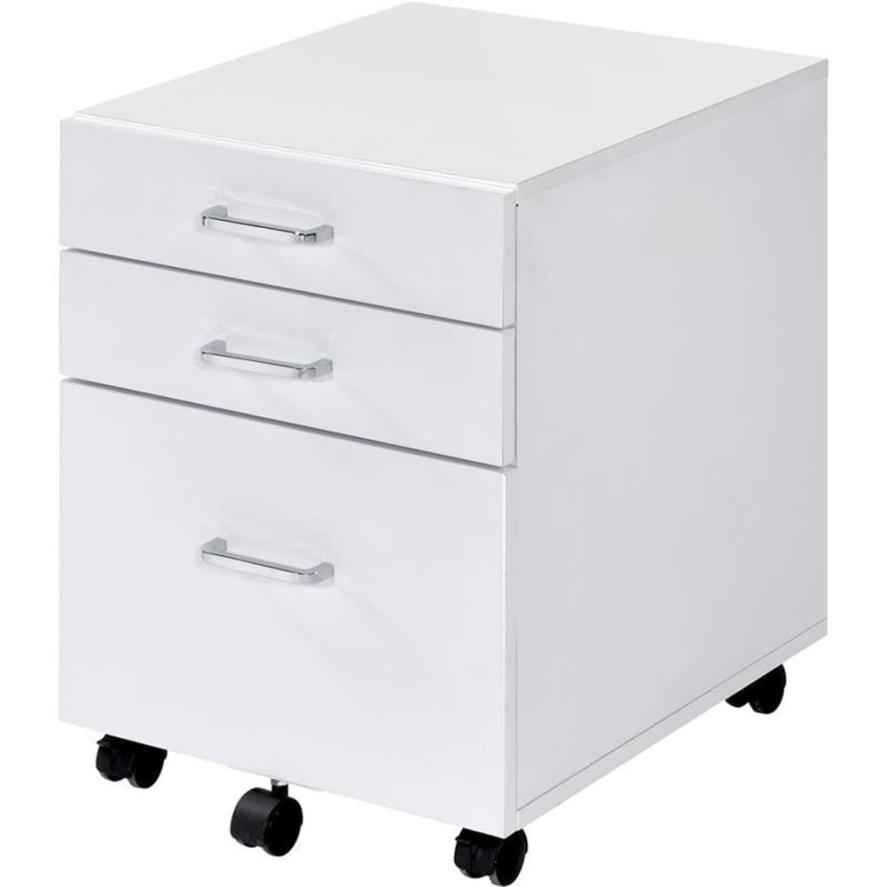 Acme Tennos Wooden 3-Drawer Cabinet with Casters in White and Chrome