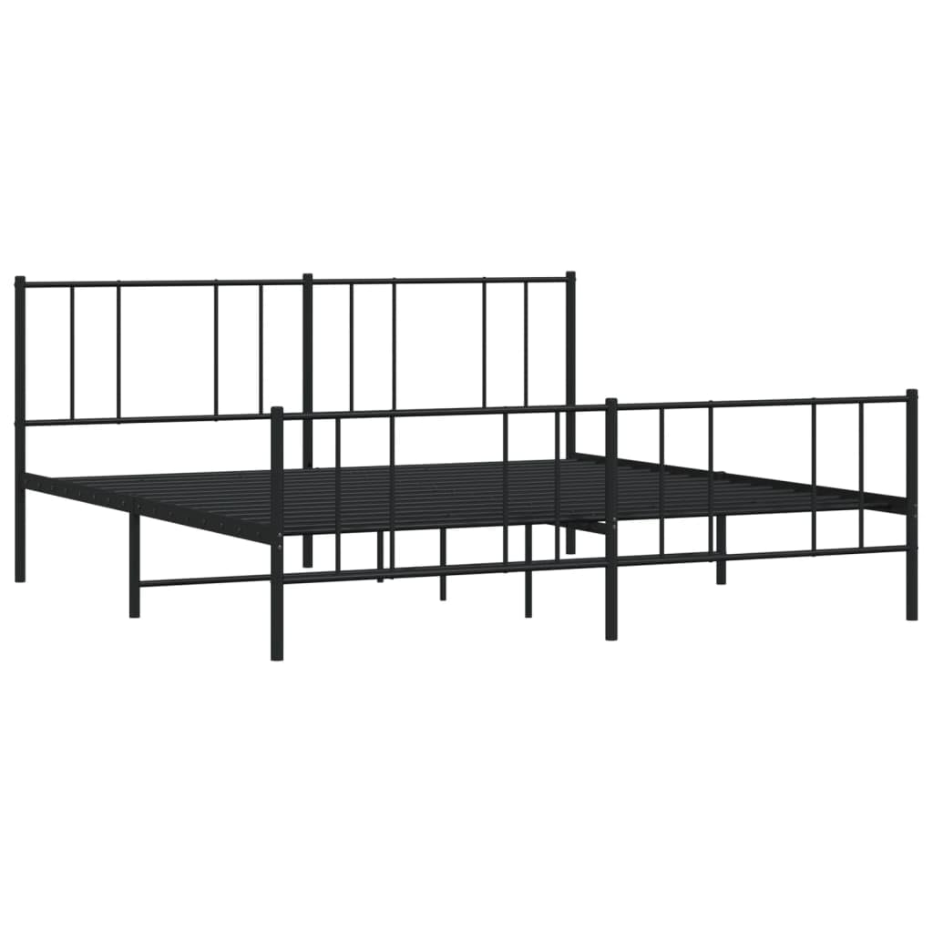 vidaXL Powder-Coated Metal Bed Frame with Supportive Headboard and Footboard, Extra Under-Bed Storage Space - Suitable for 76&quot;x79.9&quot; Mattress - Black