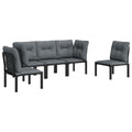 vidaXL 5 Piece Patio Lounge Set in Black Poly Rattan with Powder-coated Steel Frame and Dark Grey Cushions - Comfortable Outdoor Seating with Modular Design and Easy Assembly