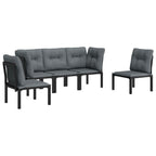 vidaXL 5 Piece Patio Lounge Set in Black Poly Rattan with Powder-coated Steel Frame and Dark Grey Cushions - Comfortable Outdoor Seating with Modular Design and Easy Assembly