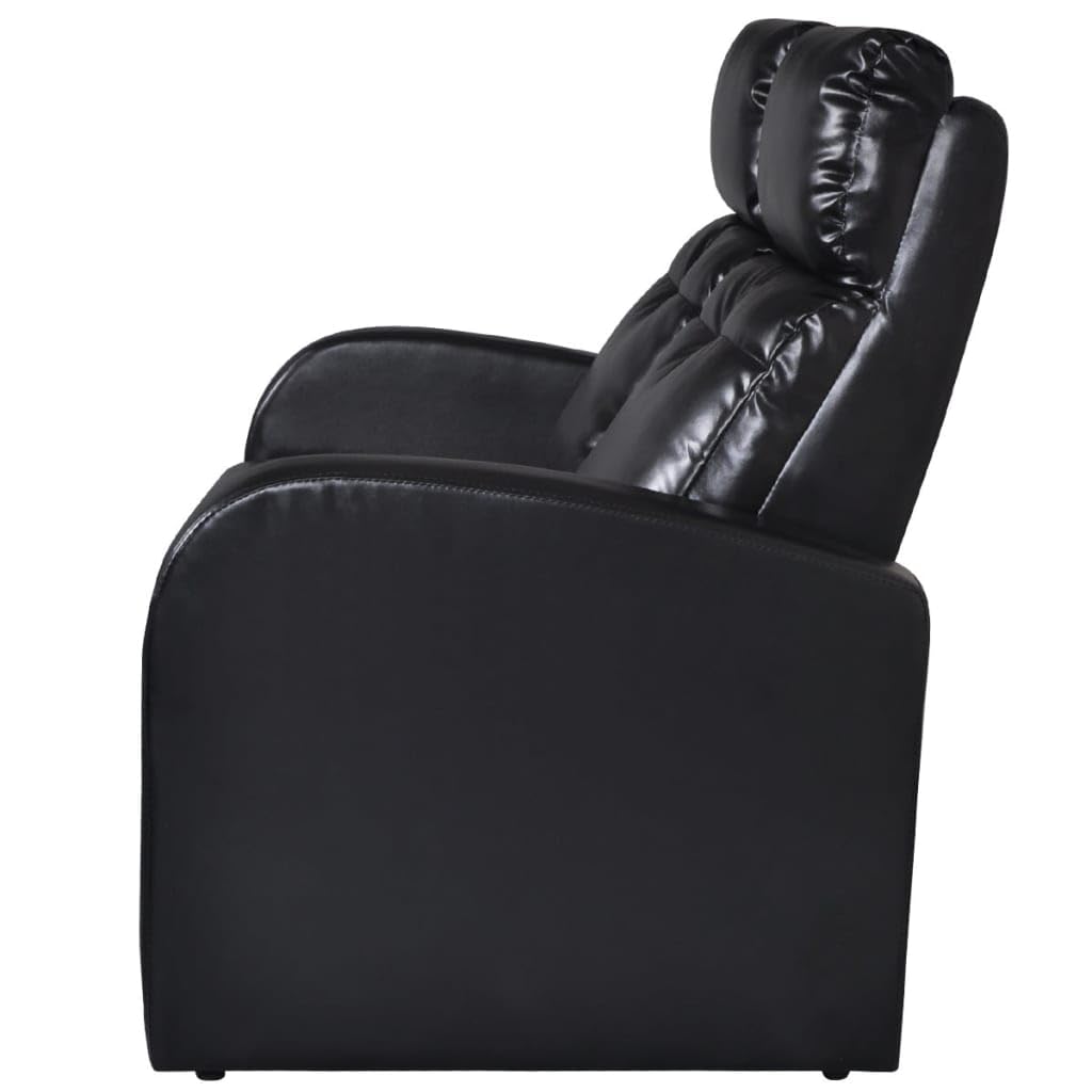 vidaXL 2-Seater Sofa – Modern Reclining Armchair with Wide Seats, Black Faux Leather Upholstery, for Living Room, Cinema Rooms, and Offices