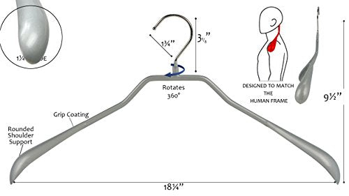 Mawa By Reston Lloyd Bodyform Series Non-Slip Space-Saving Extra Wide Clothes Hanger For Jackets, Suits & Coats, Style 46/L , Se