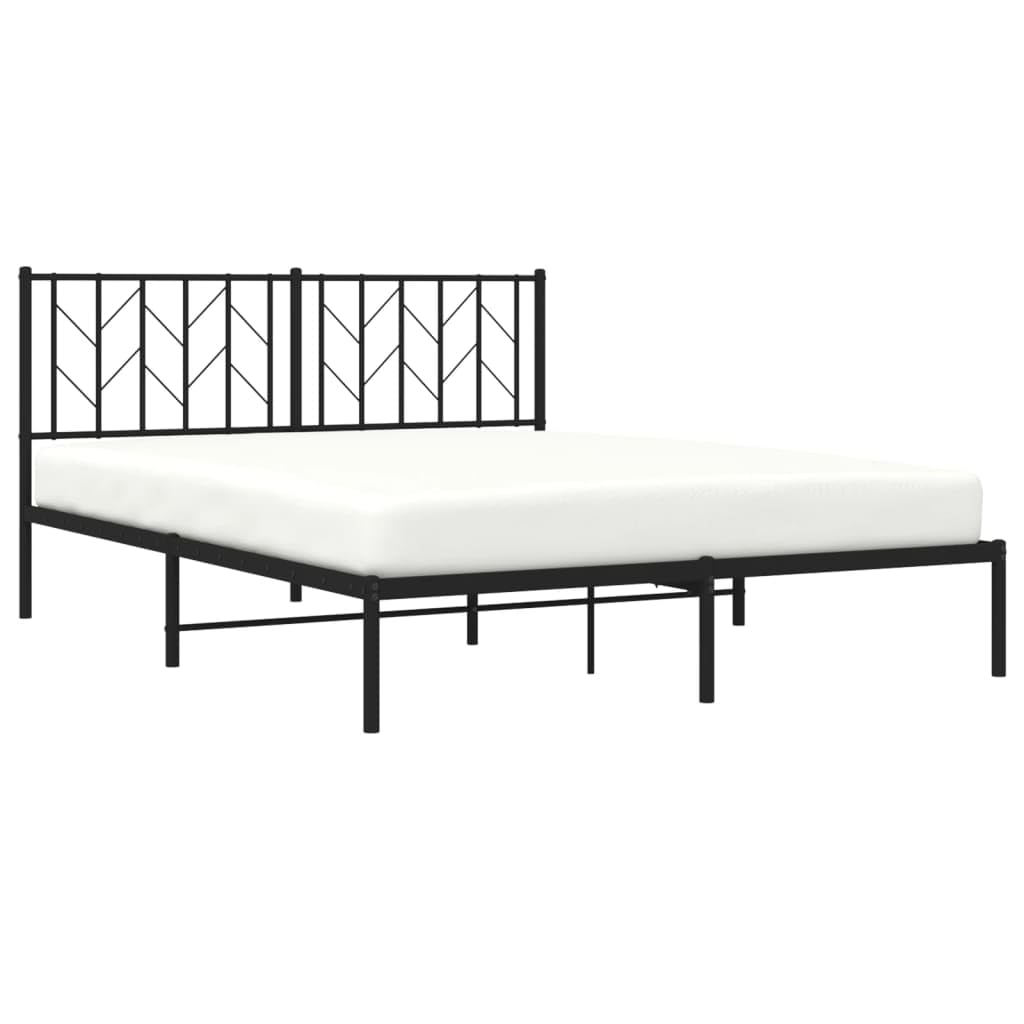 vidaXL Steel Bed Frame with Headboard, Black Double Bed Providing Storage and Support - Mattress not Included