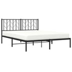 vidaXL Steel Bed Frame with Headboard, Black Double Bed Providing Storage and Support - Mattress not Included