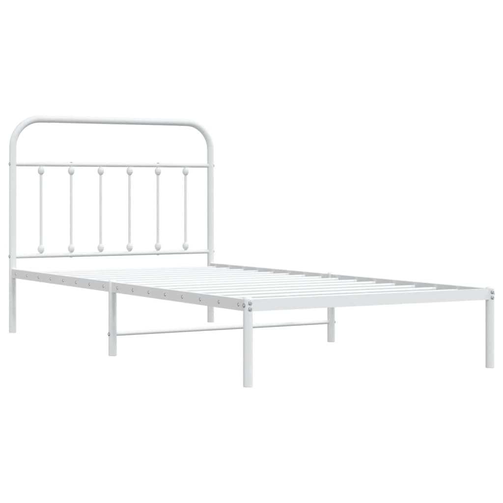 vidaXL 12 Inch Twin XL Metal Bed Frame with Headboard, No Box Spring Needed, Noise Free Platform Bed Frame with Steel Slats, Easy Assembly, Under Bed Storage, Minimalist, White