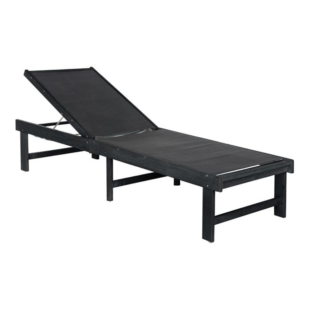 Safavieh Outdoor Collection Manteca Dark Slate Grey Solid Wood/Dark Grey Texline Fabric Adjustable Chaise Lounge Chair (Pat6708K)