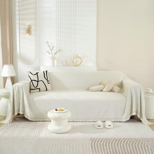 Roomlife Boho Couch Cover Sofa Covers With Tassel Farmhouse Sofa Slipcover Simple Couch Protector For Dogs Chenille Sectional Co