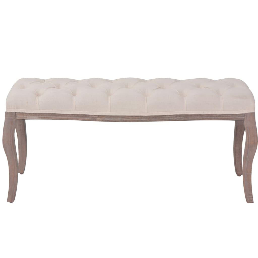 vidaXL Classically Designed Cream White Bench with Resistant Linen Upholstery, Solid Wood Frame, Elegant Cabriole Legs and Easy Assembly - 43.3&quot; x 15&quot; x 18.9”