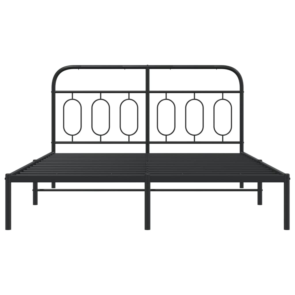 vidaXL Metal Bed Frame with Headboard - Black Double Bed | Vinyl slats & Legs | Extra Storage 81.5&quot;x61.4&quot;x39.4&quot;