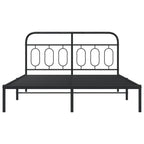 vidaXL Metal Bed Frame with Headboard - Black Double Bed | Vinyl slats & Legs | Extra Storage 81.5"x61.4"x39.4"