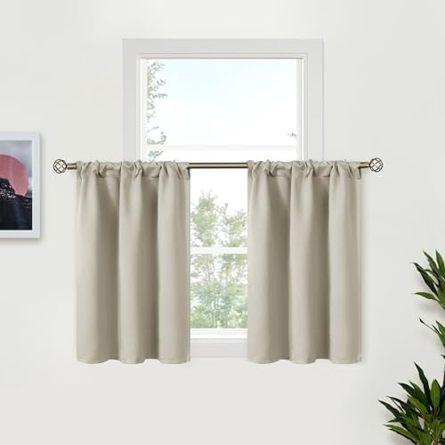 Bgment Short Blackout Curtains 36 Inches Length For Kitchen Camper - Rod Pocket Thermal Insulated Small Window Drapes For Bathroom Basement, Light Camel, 2 Panels, 34 X 36 Inch
