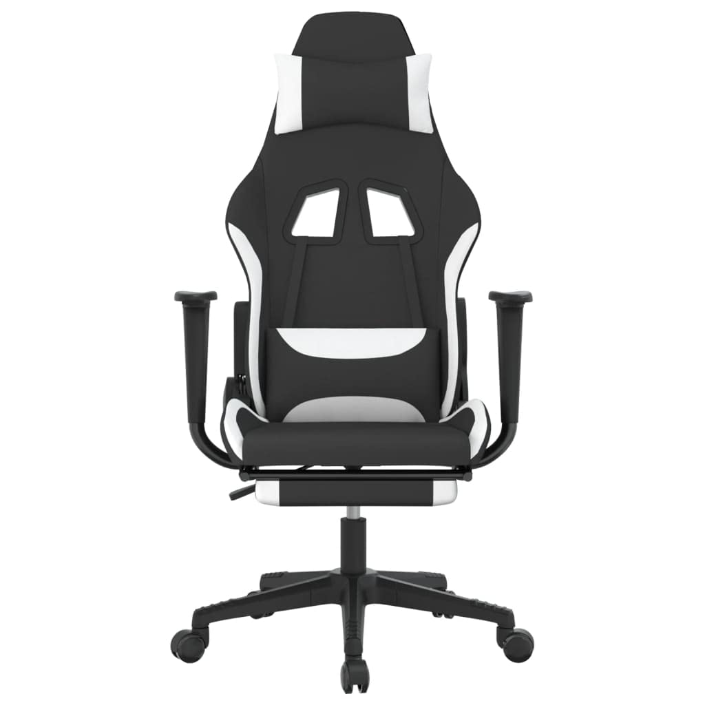 vidaXL Fabric Gaming Chair with Adjustable Seat and Backrest - Black and White Reclining Game Chair with Footrest for Ultimate Gaming Comfort