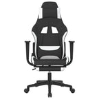vidaXL Fabric Gaming Chair with Adjustable Seat and Backrest - Black and White Reclining Game Chair with Footrest for Ultimate Gaming Comfort