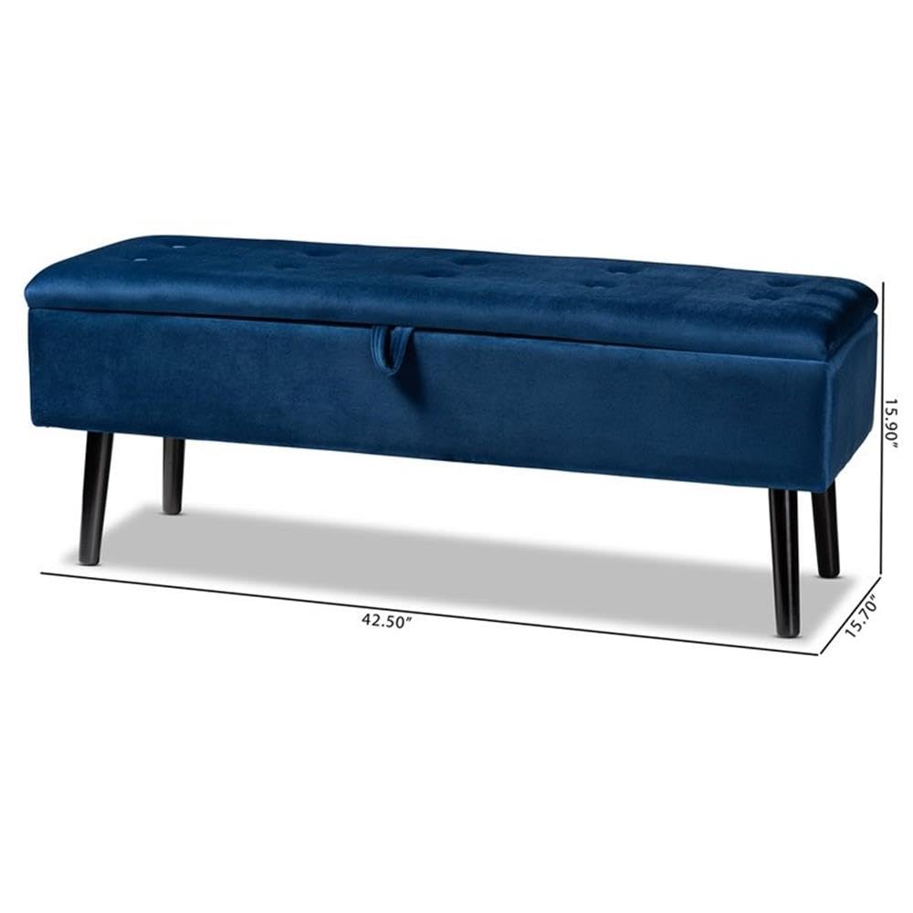 Baxton Studio Caine Modern and Contemporary Navy Blue Velvet Fabric Upholstered and Dark Brown Finished Wood Storage Bench