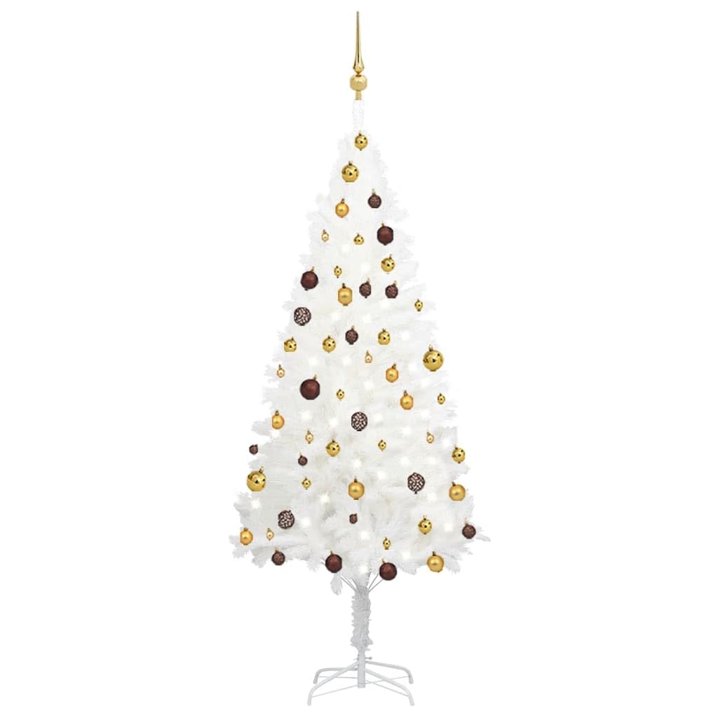 vidaXL Artificial Christmas Tree with LEDs & Decorative Ball Set – 70.9&quot; White, Lifelike Needle-Shaped PE Branches, Economical & Reusable, with Stable Steel Base, USB Power Source Needed.