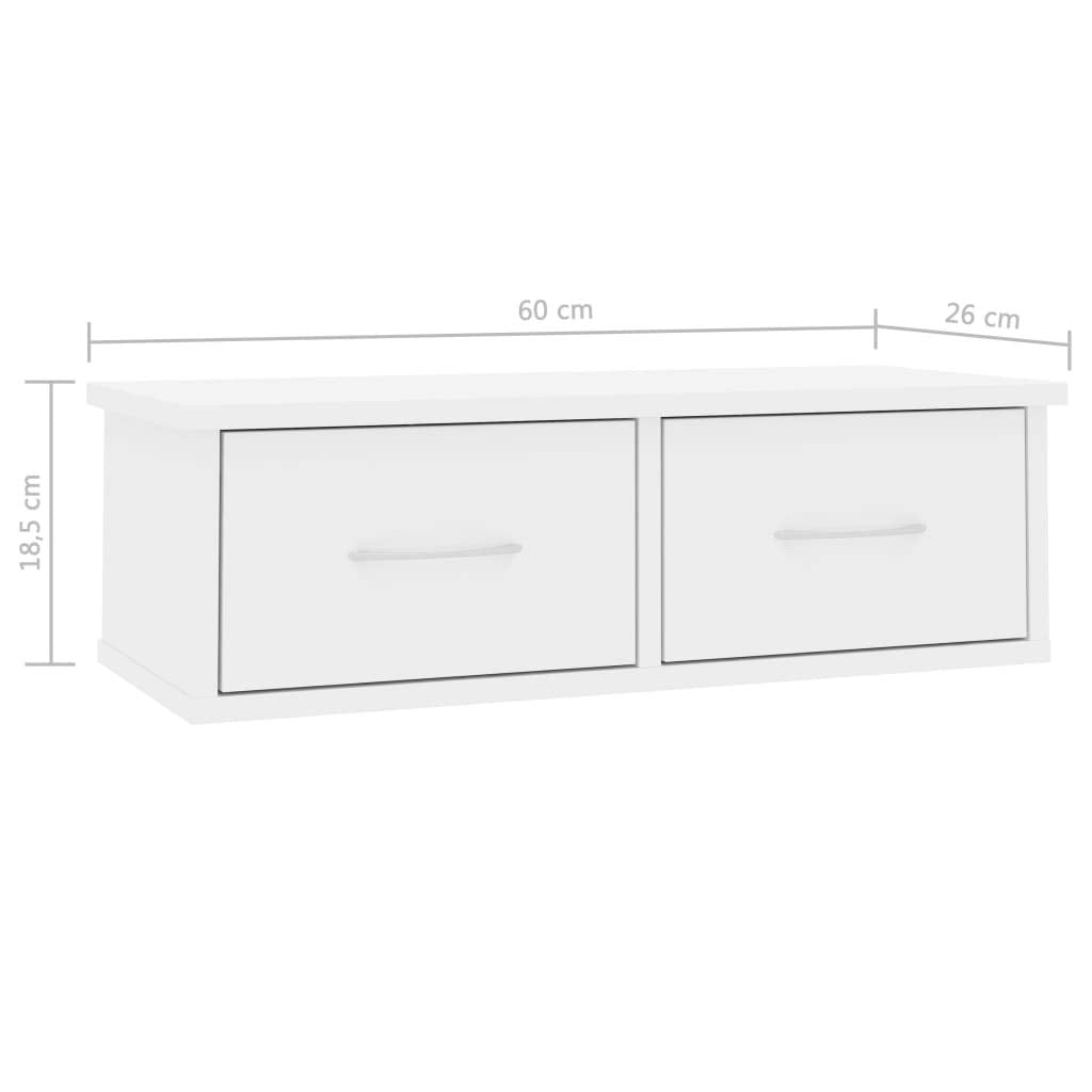 vidaXL Wall-Mounted Drawer Shelf High Gloss White 23.6&quot;x10.2&quot;x7.3&quot; Chipboard