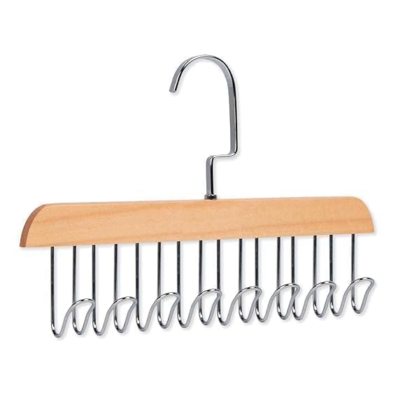 Gefryto Wooden Hanger With 8 Hooks Multipurpose Closet Organizer, Clothes Scarf Tie Belt Storage Holder For Wardrobe Cupboard (M