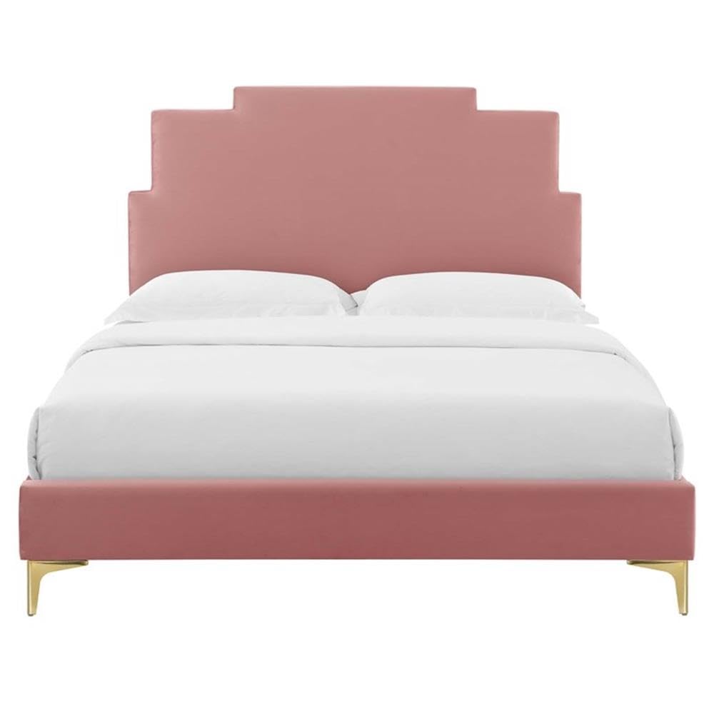 Modway MOD-6895-DUS Lindsey Performance Velvet Twin Platform Bed, Dusty Rose
