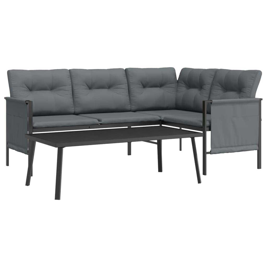 vidaXL 2 Piece Patio Lounge Set - Anthracite Steel with E-Coating and Powder Coating - Includes Cushioned Garden Corner Sofa, Coffee Table & Side Storage Bags