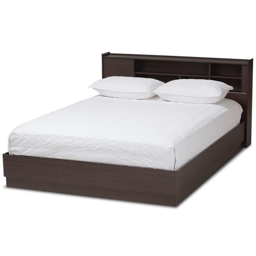 Baxton Studio Larsine Modern and Contemporary Brown Finished Queen Size Platform Storage Bed