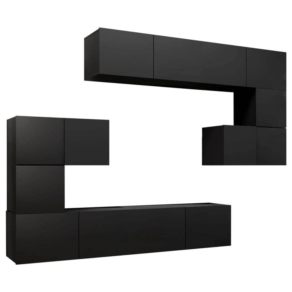 vidaXL TV Cabinet Set 8 Piece Home Indoor Living Room Hanging Wall-Mounted Stereo Plasma HiFi Cabinet TV Unit Furniture Black Engineered Wood