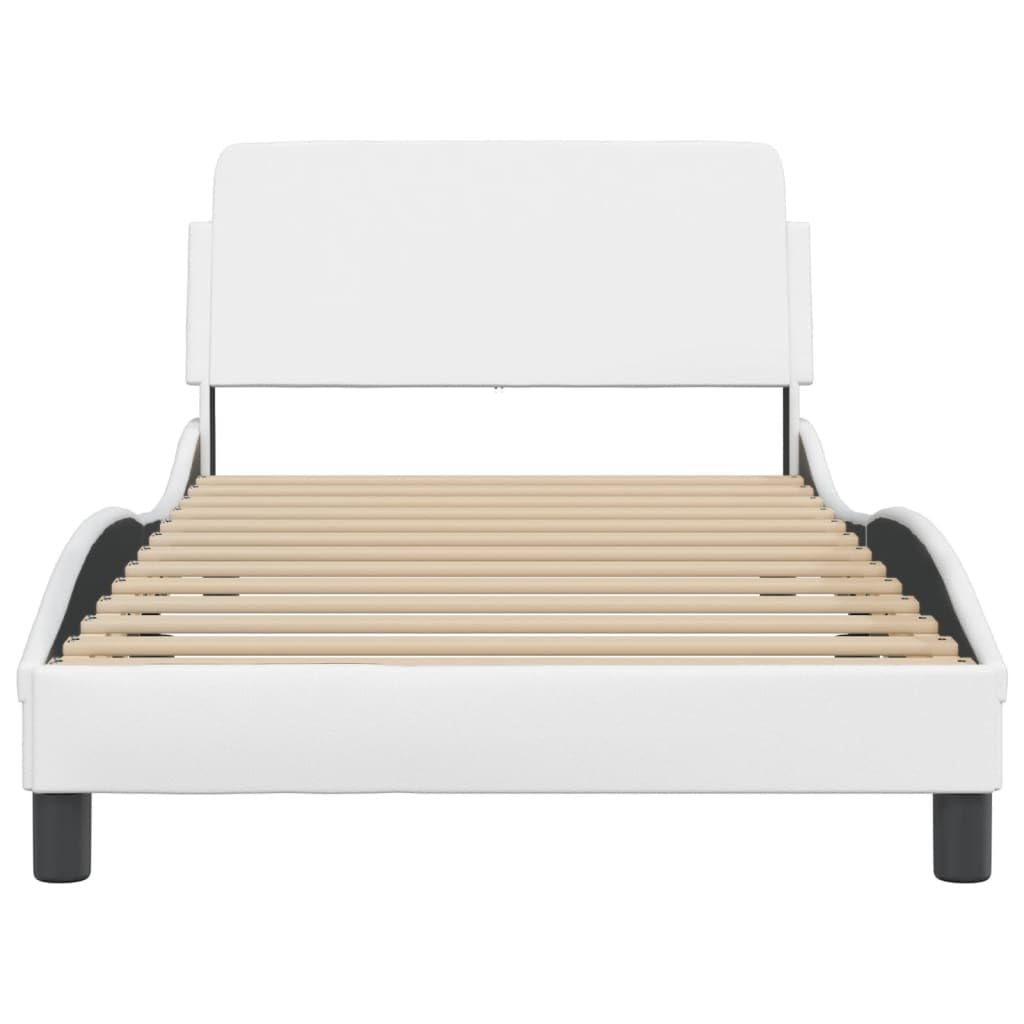 vidaXL White Faux Leather Bed Frame with Headboard 39.4x79.9 - Single Bed Plywood Slatted Base for Bedroom Elegance