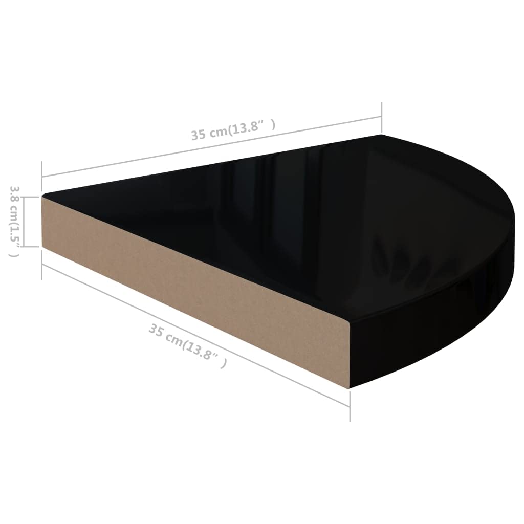 vidaXL Floating Corner Shelves 4 pcs High Gloss Black 13.8x13.8x1.5 MDF