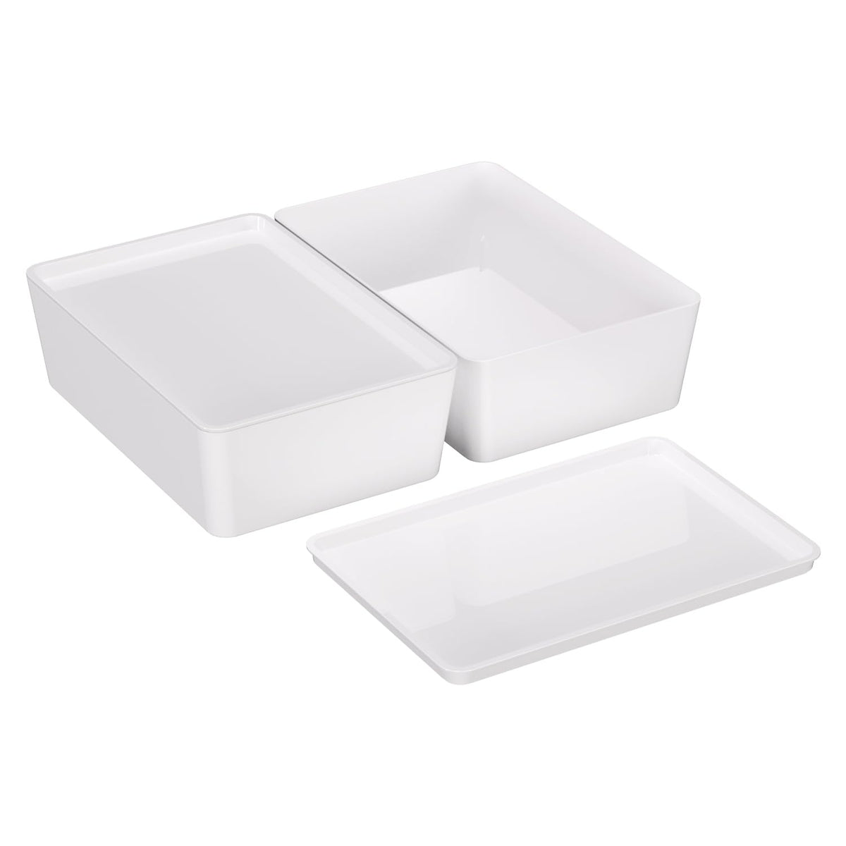 White Storage Containers With Lids: 2 Pack Small Plastic Bins for Desk