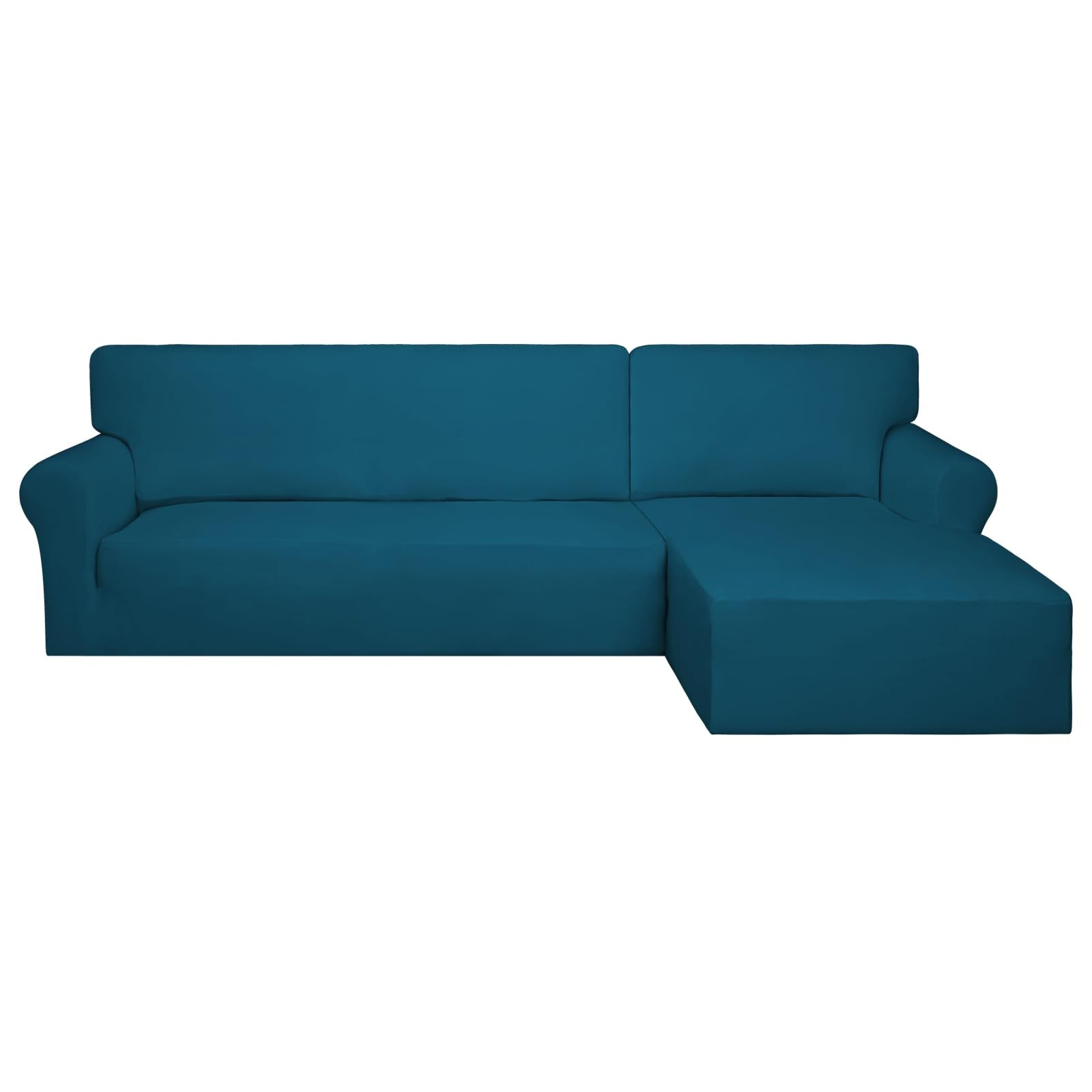 Purefit Super Stretch Sectional Couch Covers - 2 Pcs Spandex Non Slip Sofa Covers With Elastic Bottom For L Shape Sectional Sofa Couch For Kids & Pets (3 Seat Sofa + 2 Seat Chaise, Peacock Blue)