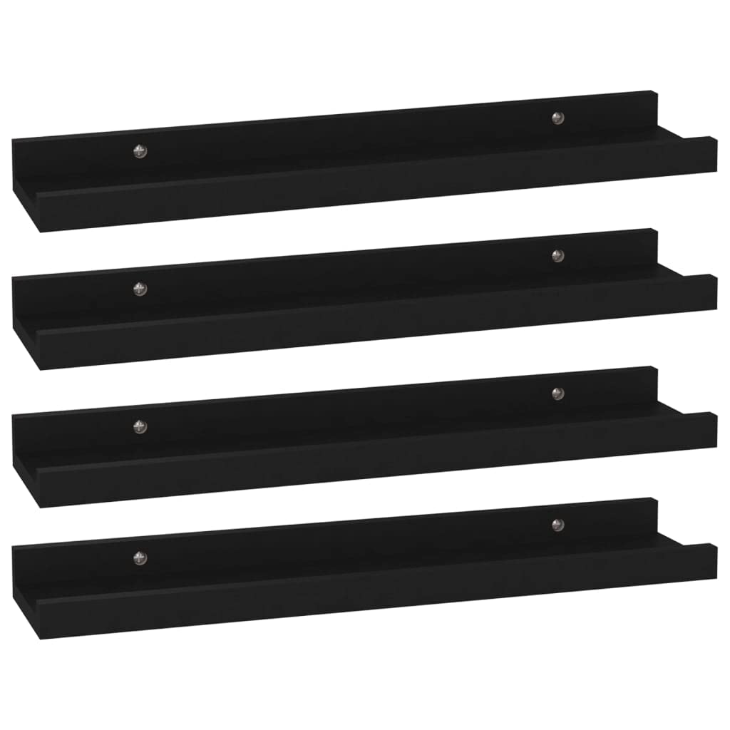 vidaXL Modern Wall Shelves - Set of 4, Black, MDF Material, 15.7&quot;x3.5&quot;x1.2&quot;, Easy to Clean for Books, Collectables & Decor