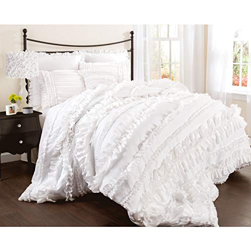 Lush Decor Belle 4 Piece Ruffled Shabby Chic Style Bed Skirt And 2 Pillow Shams, King, White