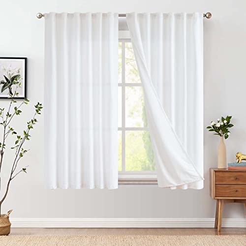 Jinchan Linen Blend White Curtains 72 Inches Long For Living Room Farmhouse Rod Pocket Back Tab Light Filtering Window Drapes With Lined For Bedroom Off White 2 Panels