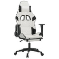 vidaXL Adjustable Gaming Chair with Footrest, Faux Leather, White and Black, Rolling Castors, 360 Degree Swivel, Sturdy Metal and Plywood Frame