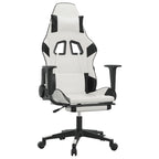 vidaXL Adjustable Gaming Chair with Footrest, Faux Leather, White and Black, Rolling Castors, 360 Degree Swivel, Sturdy Metal and Plywood Frame