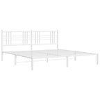vidaXL White Steel King-Sized Metal Bed Frame with Headboard - 81.5"x78"x35.4" - Elegant Bedroom Furniture with Under Storage Space